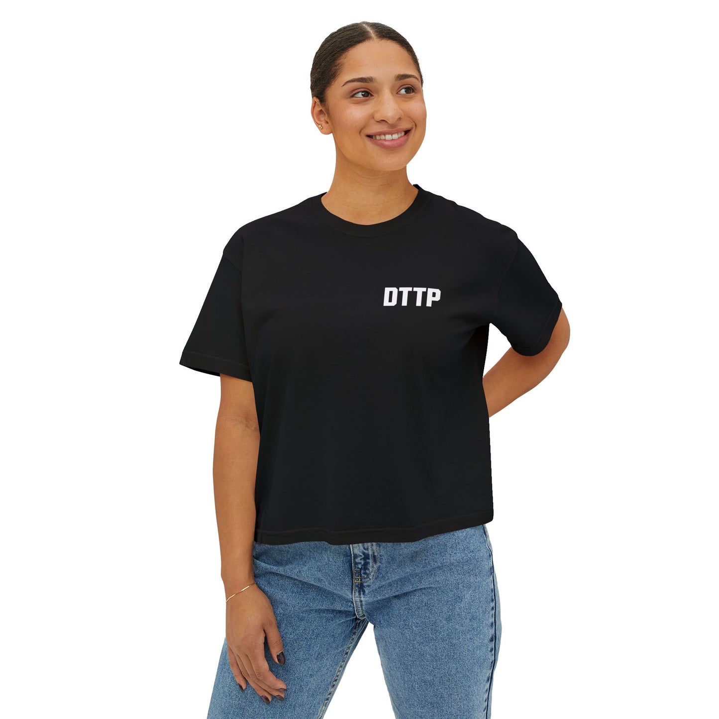 Women's Boxy Dedicated To The Program Tee — 'DTTP' Minimal Front & Big Back Athletic Crewneck
